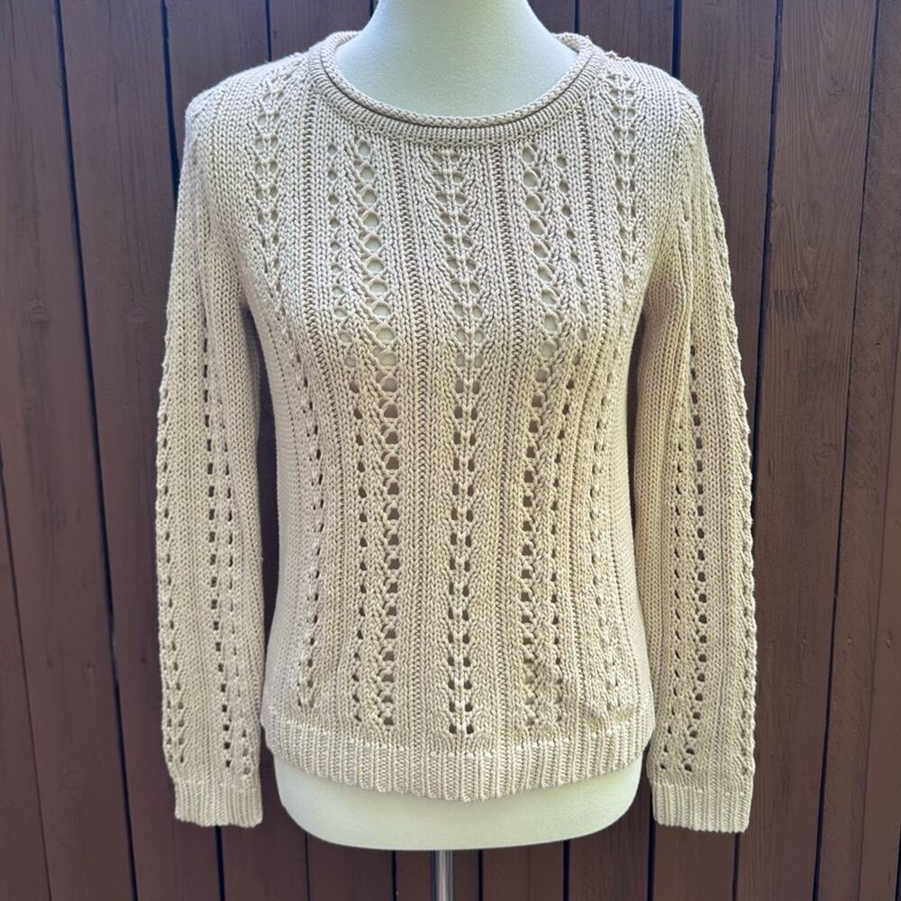 Vince Camuto | Tan Open Knit Pullover Round Neck Sweater Size Small